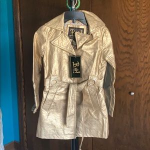 Kids Gold faux leather trench coat NWT